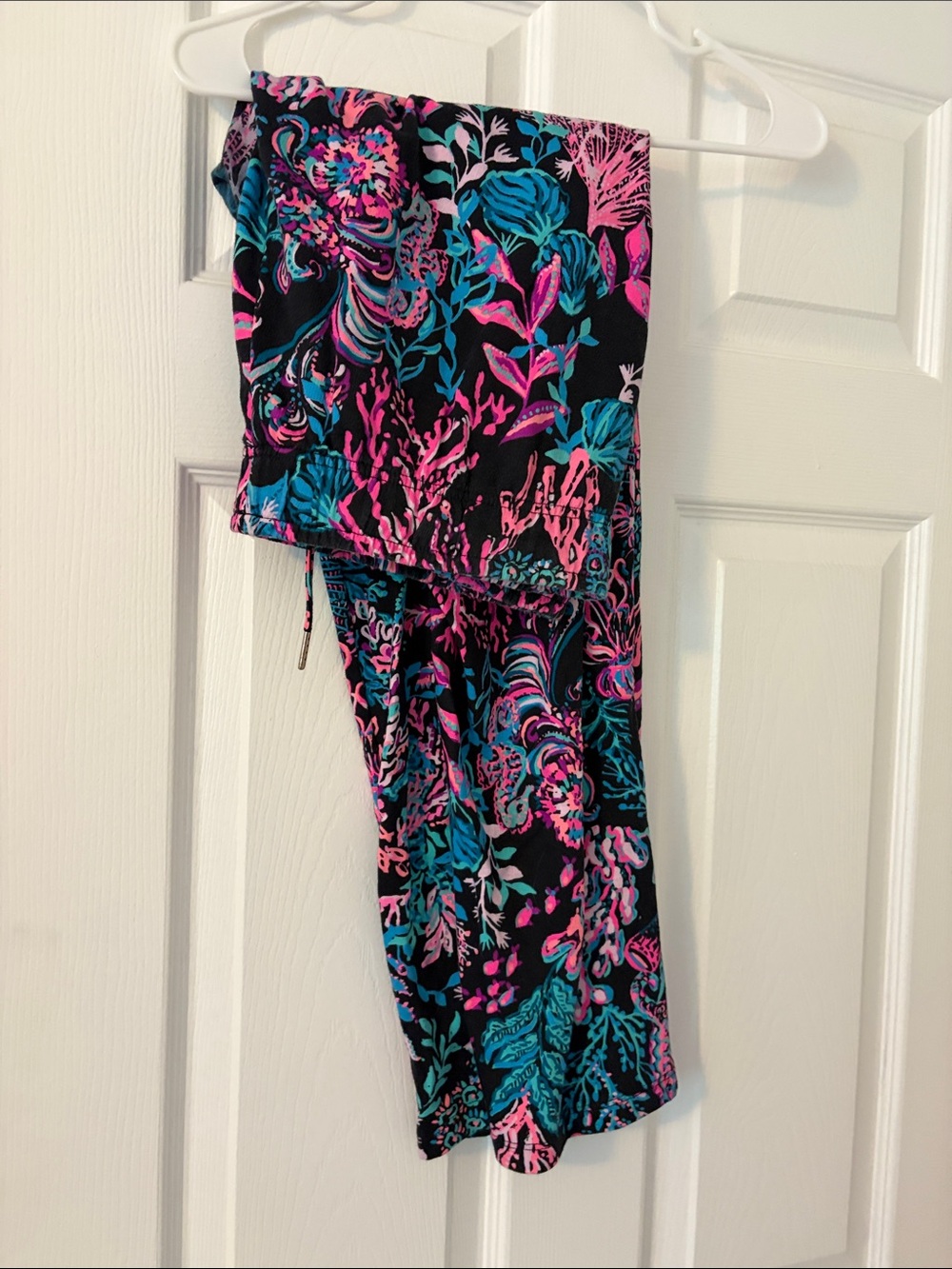 Lilly Pulitzer Black Emora Pants with Pink & Teal Floral Print